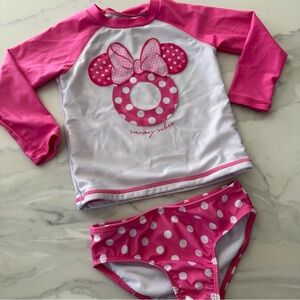 Disney Junior Minnie Mouse 2-Piece Rash Guard Swimsuit Set - Size 2T
